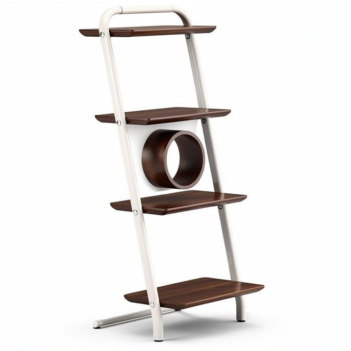 Sleek Modern Ladder Shelf with Multi-Tier Design and Circular Accent