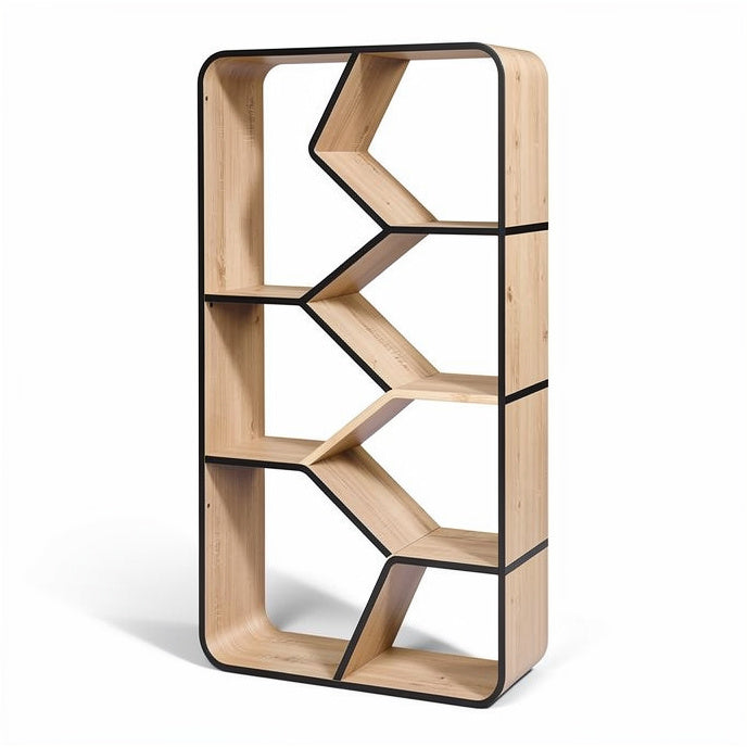 **Innovative Zigzag Wooden Bookshelf Design**