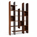**Title: Modern Wooden Bookshelf with Open Shelves and Sleek Design**