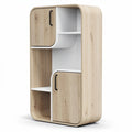 **Modern Wooden Storage Cabinet with Curved Design and Minimalist Features**