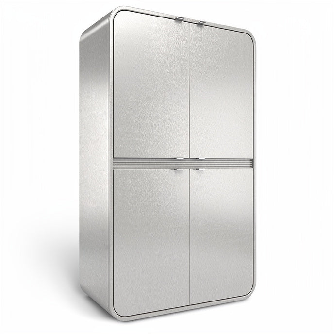 Title: **Contemporary Stainless Steel Refrigerator with Four Doors**