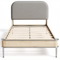 **Modern Minimalist Wooden Bed Frame with Upholstered Headboard**