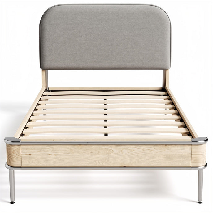 **Modern Minimalist Wooden Bed Frame with Upholstered Headboard**