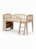 **Scandinavian-Style Wooden Loft Bed with Ladder and Storage Shelf**