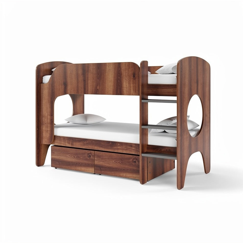 Modern Wooden Bunk Bed with Storage and Safety Features